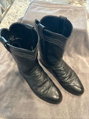 Smooth ostrich Justin Black Leather Western Cowboy Boots